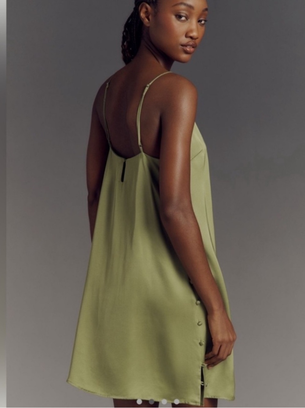 Anthropologie Chartreuse Satin V-Neck Mini Slip Dress - Picture 4 of 7